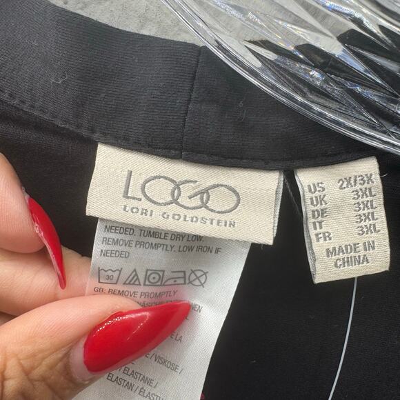 LOGO by Lori Goldstein Black Button Cardigan 3X Draped Open Front Top NWT - Picture 4 of 7